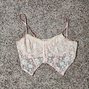 Le Lis Collection Women's Beige Floral Daisy Crochet Lace Bra Size Large